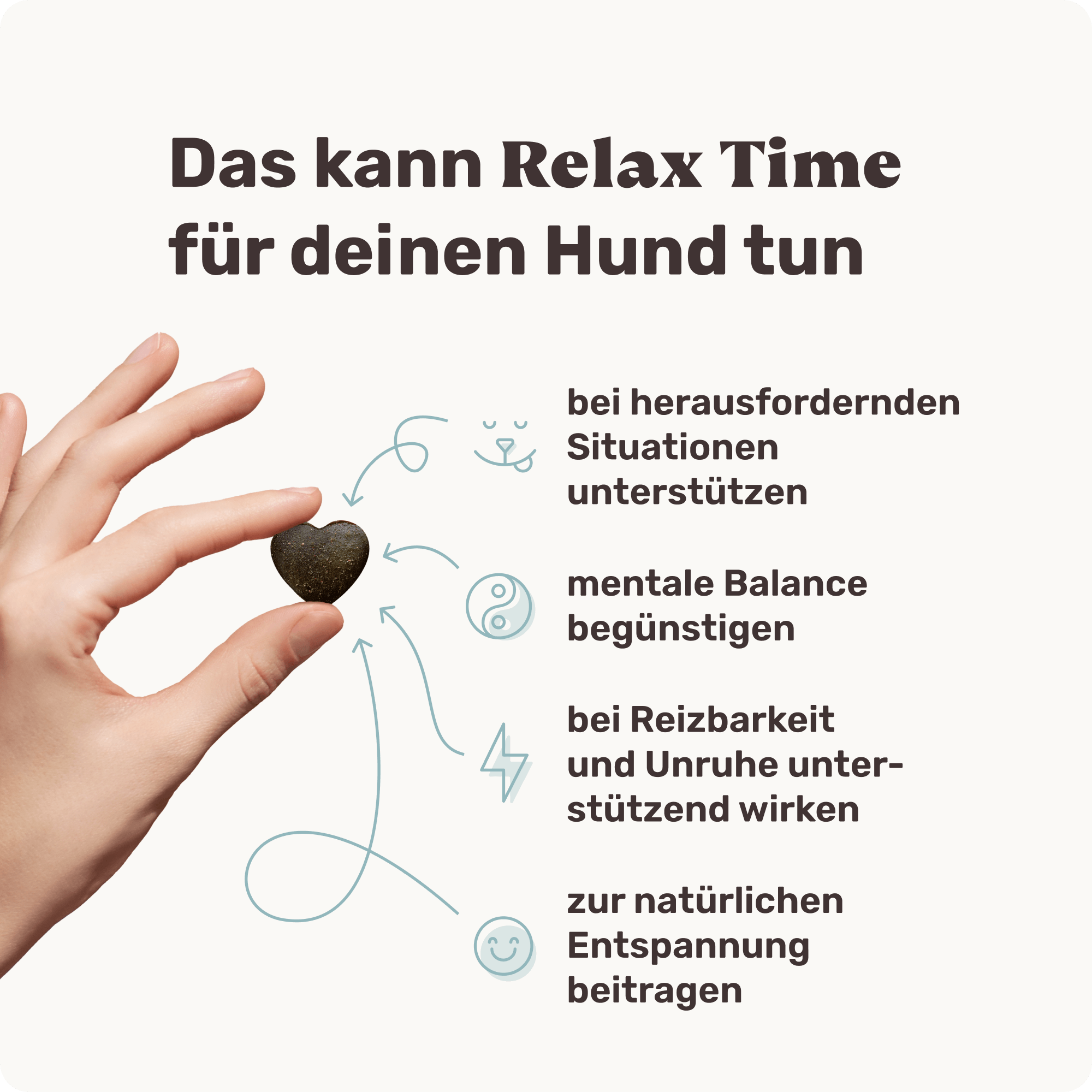 What Relax Time supports: challenging situations, mental balance, irritability/restlessness, and natural relaxation